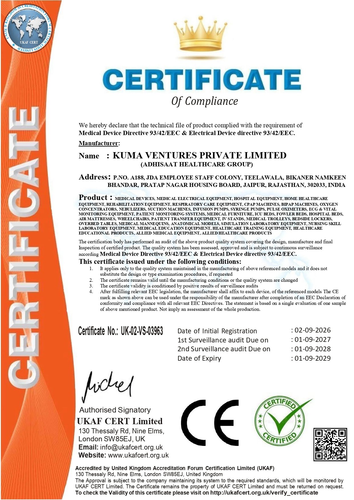 CE Marking - European Conformity Certificate
